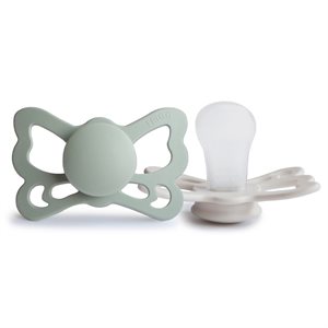 FRIGG Butterfly - Anatomical Silicone 2-pack Pacifiers - Sage/Silver Gray - Size 2